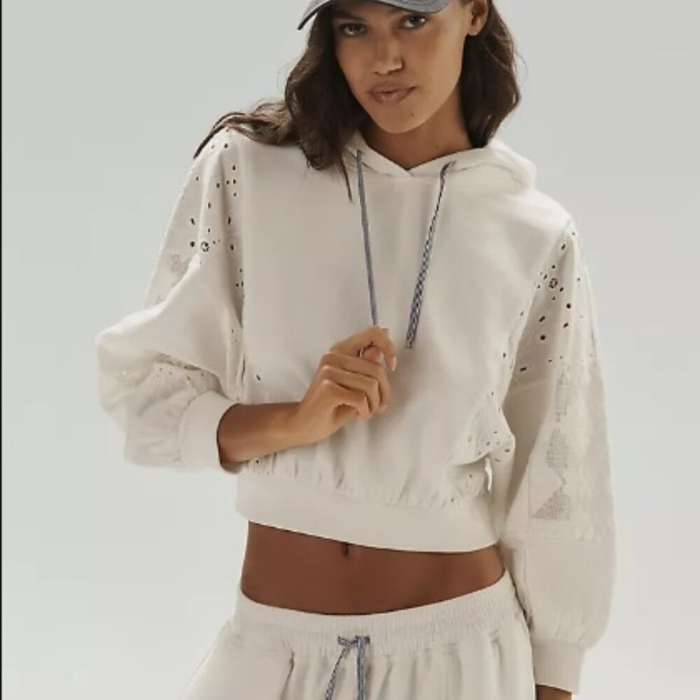Anthropologie Daily Practice Rhythmic Lace Mesh Hooded Sweatshirt